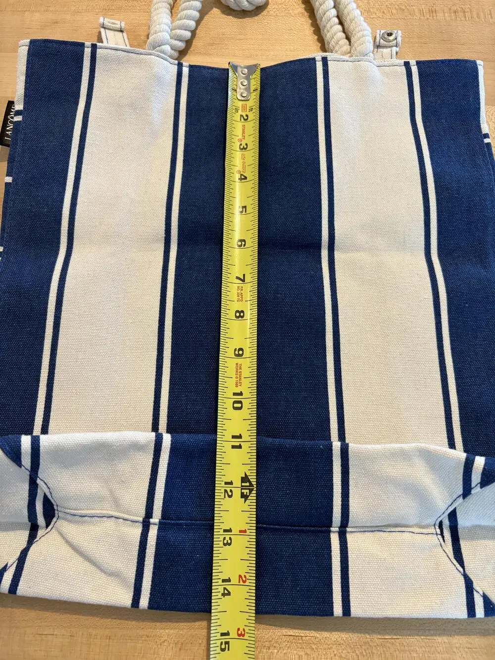 Lancome Tote Bag Womens Small Blue White Stripe Rope Handle Beach Travel